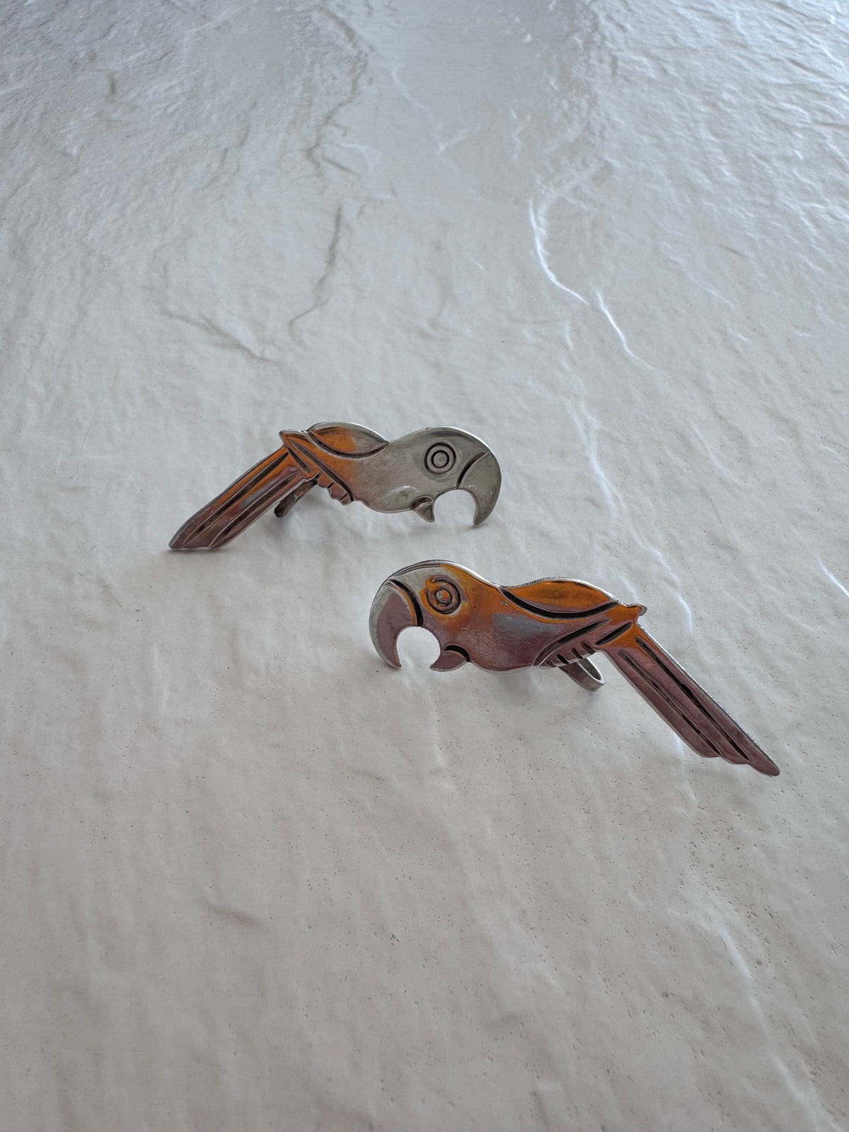 Early Mexican Sterling Silver Parrot Screw Back Earrings
