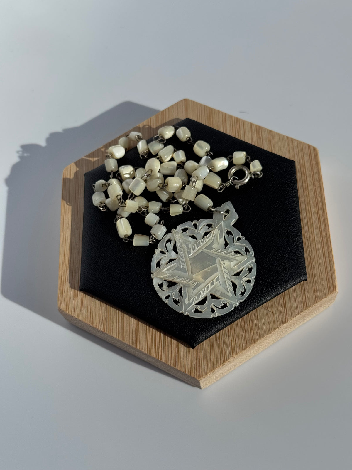 Mid-Century Hand Carved Mother of Pearl Star of David
