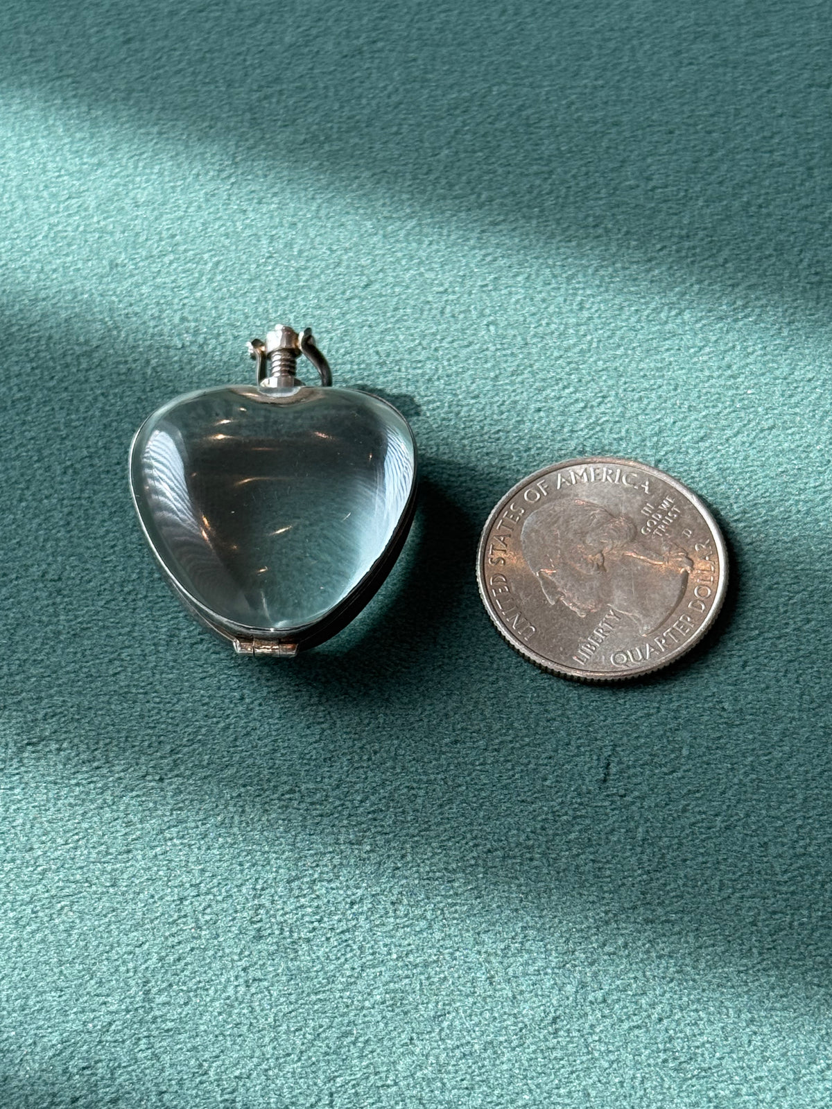 Vintage Tweeds Mexico 925 Sterling Silver Heart Locket Pendant Clear Glass