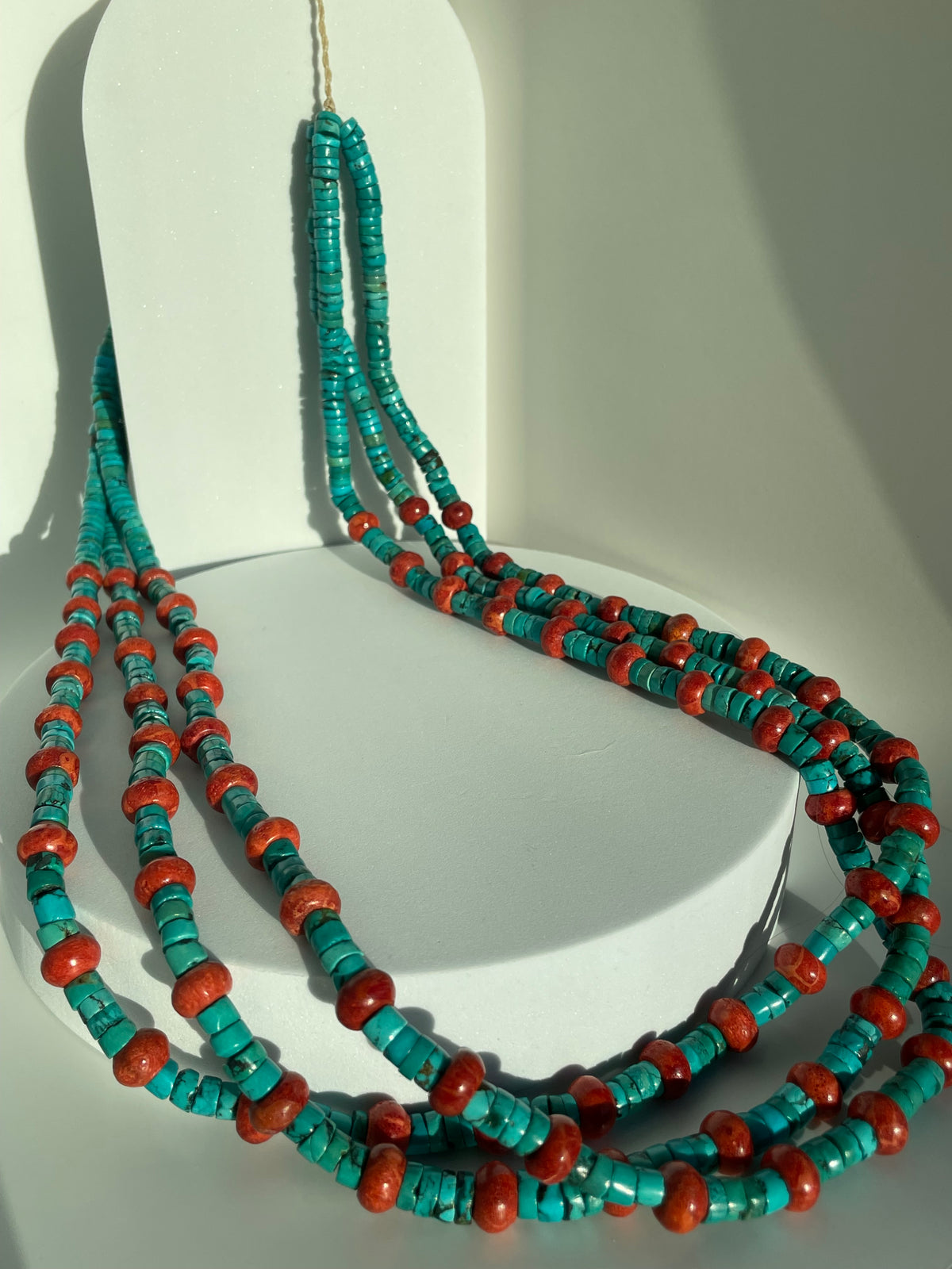 Vintage Turquoise and Orange Stone Beaded Heishi Necklace Large and Long Southwestern Style