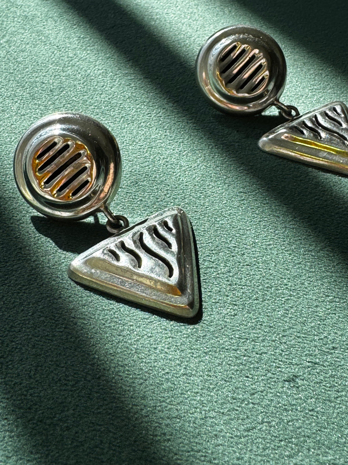 Vintage Taxco Sterling Silver Earrings Circle and Triangle Cutwork Dangle TJ-10 925