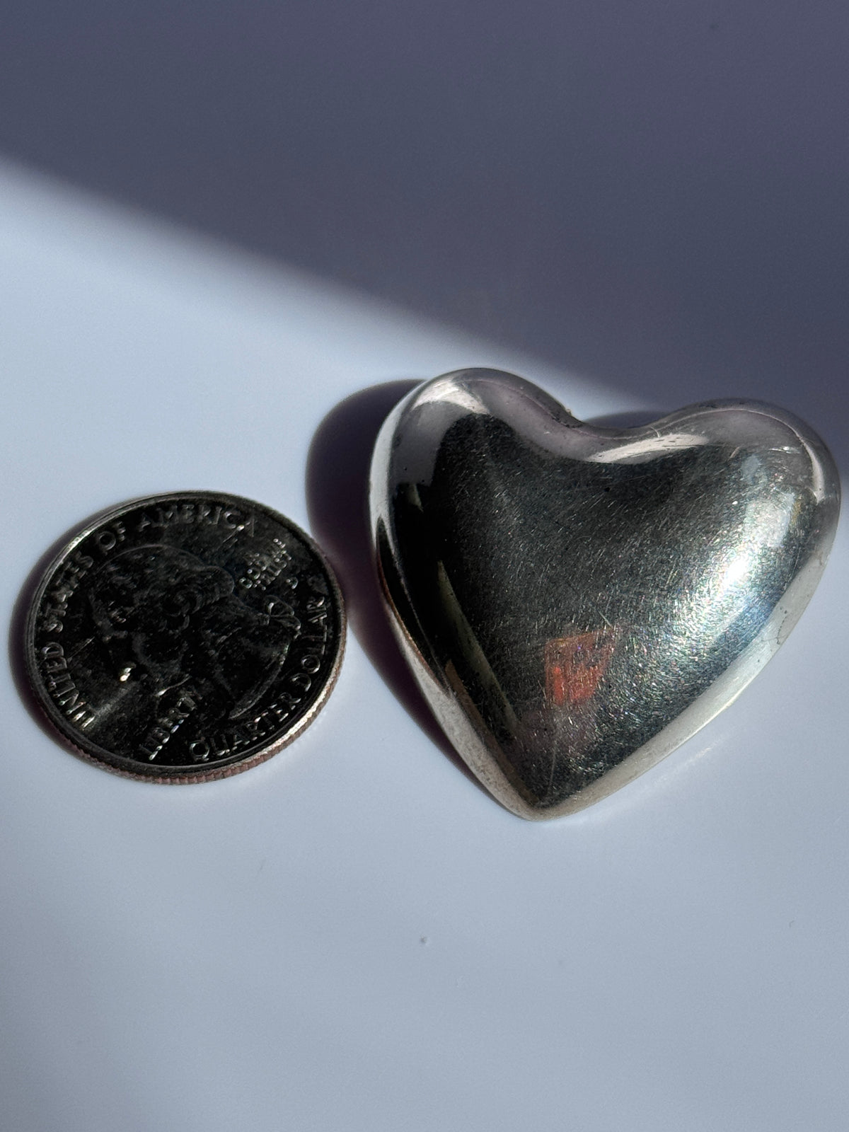 Estate Reed & Barton sterling silver puffy heart brooch with polished finish and small flower holder opening at top