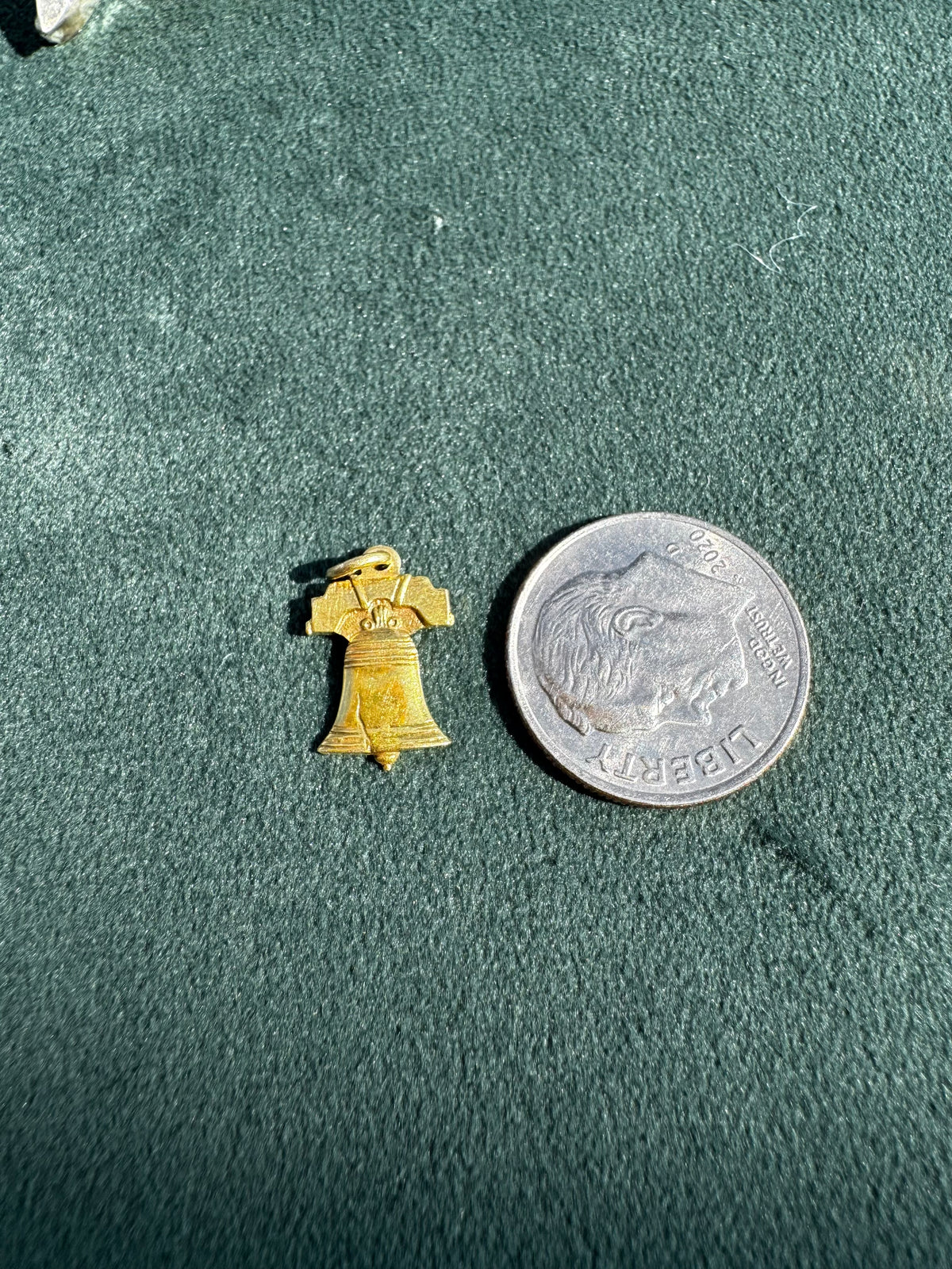Vintage 10K Yellow Gold Liberty Bell Charm Pendant Figural Patriotic Fine Jewelry 250th Anniversary