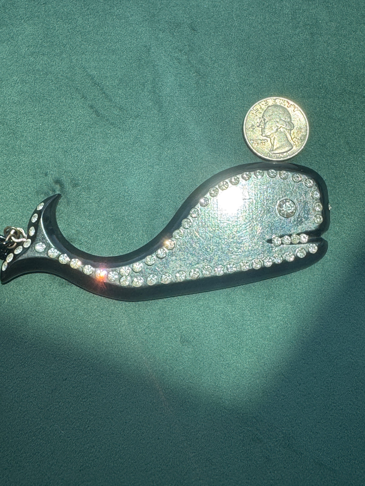 Vintage Black Rhinestone Sea Creature Pendant Necklace 40 Inch Chain Buch Deichmann Style