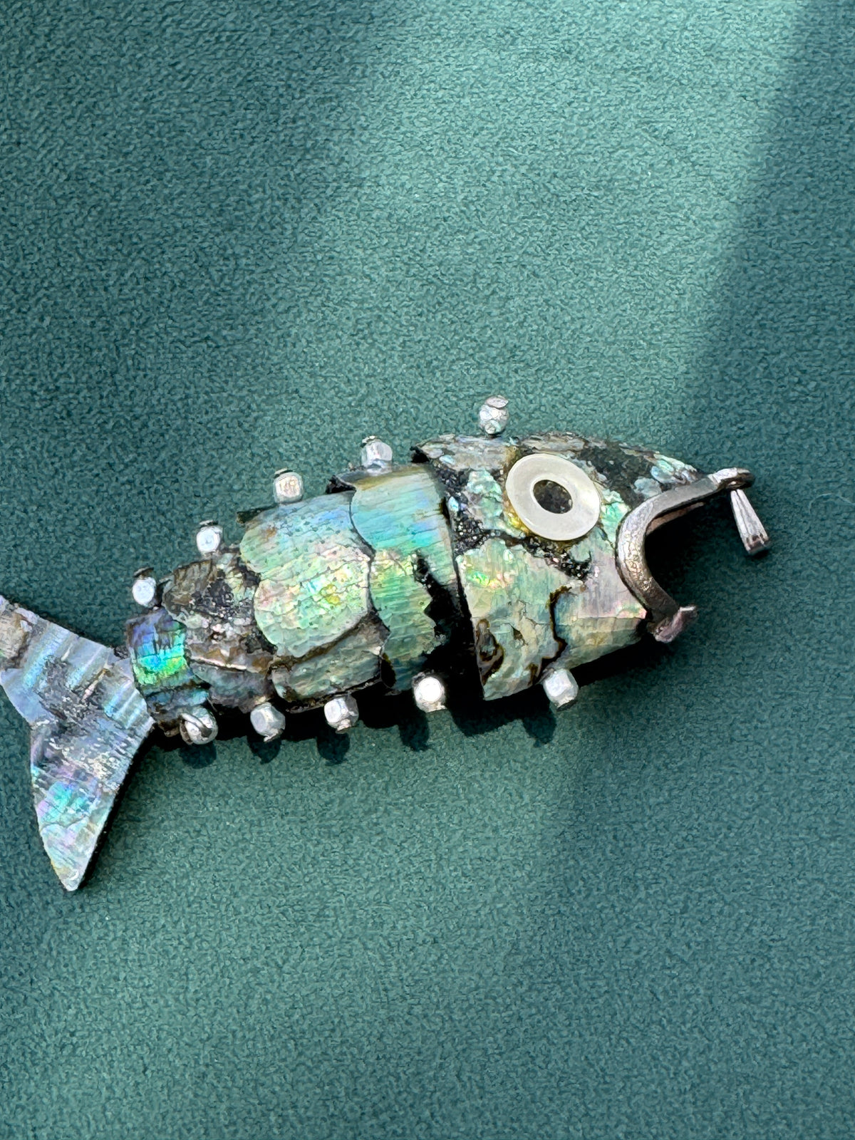 Vintage 1970s Silver Tone Abalone Shell Fish Necklace Also a Real Working Bottle Opener