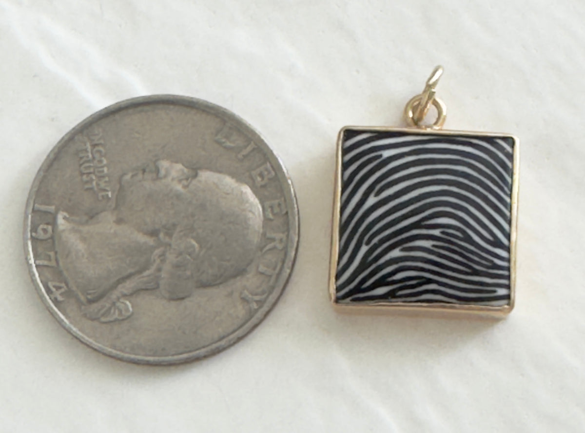 Vintage 1960s 14K Gold Op Art Enamel Pendant Black White Optical Illusion