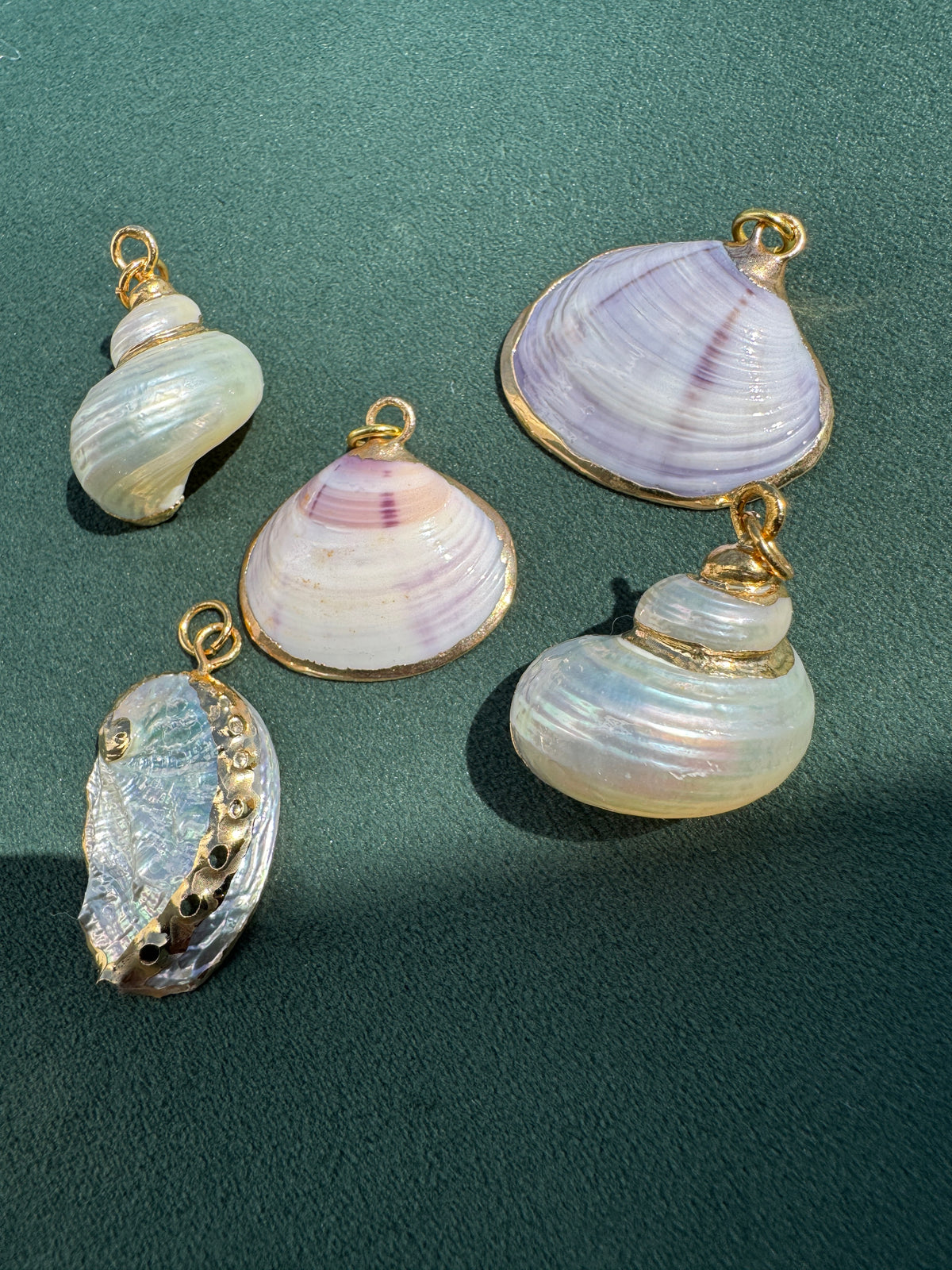 Vintage Gold Trimmed Genuine Turban Shell Pendant Warm Pearl Spiral