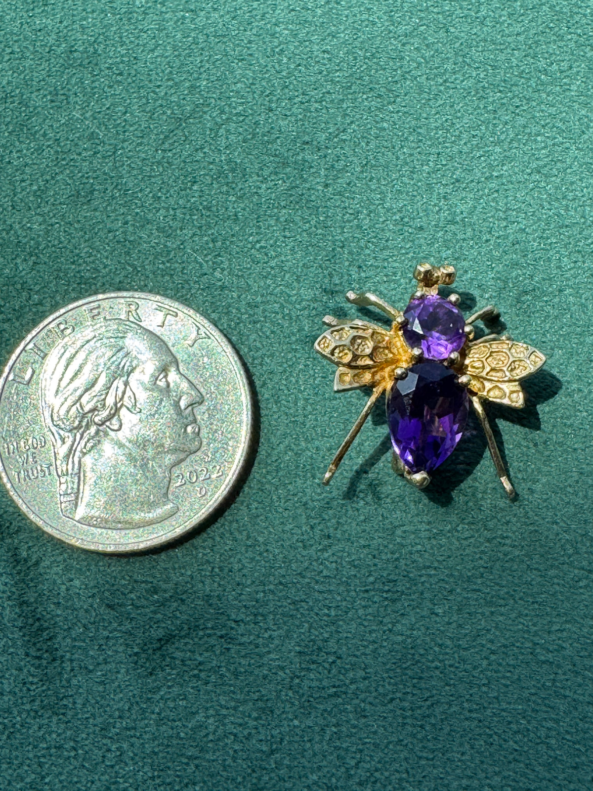 Vintage 10K Gold Amethyst Fly Brooch and Pendant