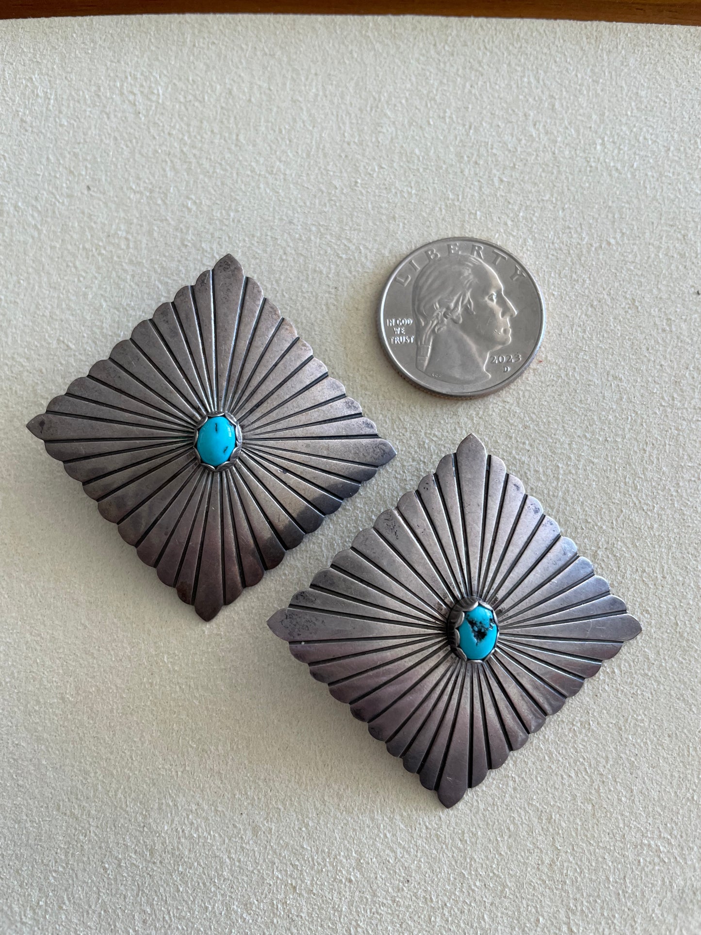 Large Square Southwestern Style Sterling Turquoise Stud Earrings