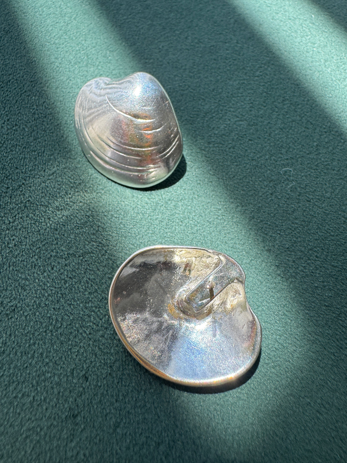 Vintage Sterling Silver Large Clam Shell Post Earrings Sculptural Modernist Design