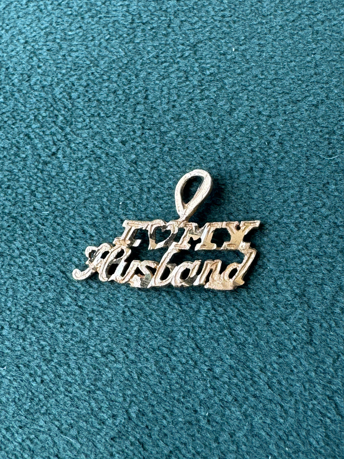 Vintage Petite 14K Gold I Love My Husband Script Charm Pendant Sentimental Gift