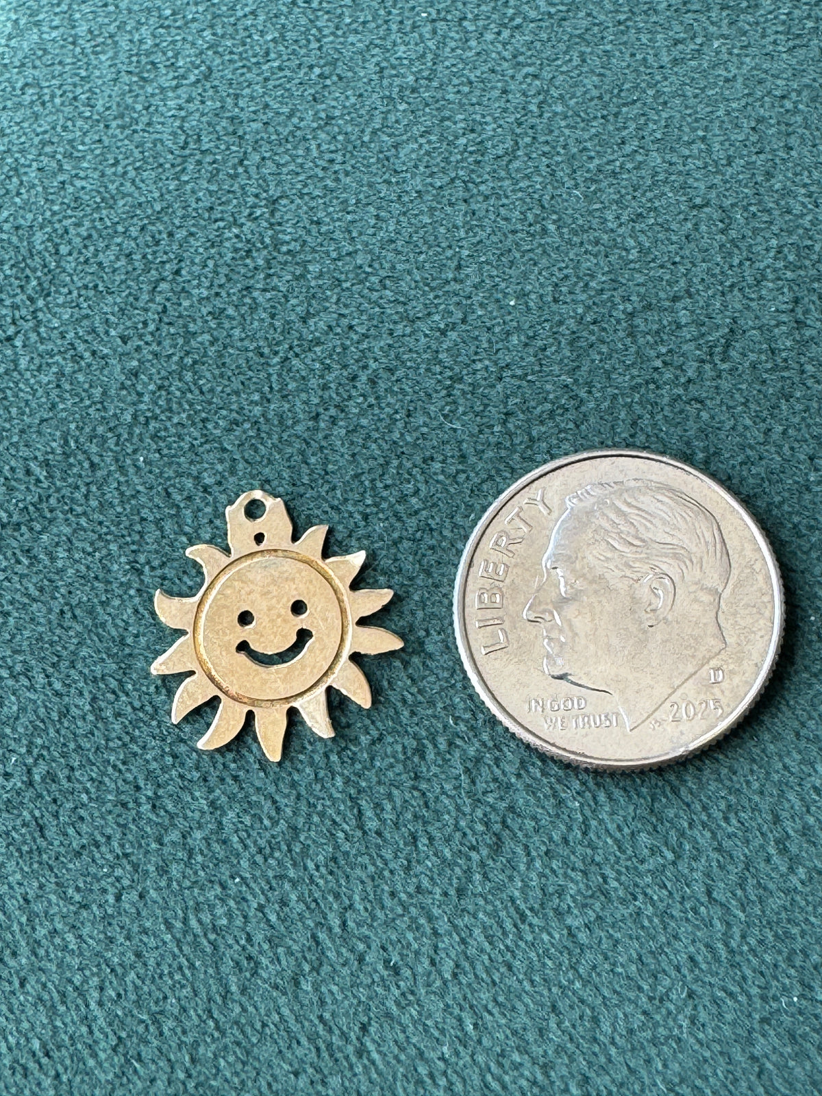 Vintage Petite 14K Gold Smiley Sun Charm Pendant Sunshine Statement