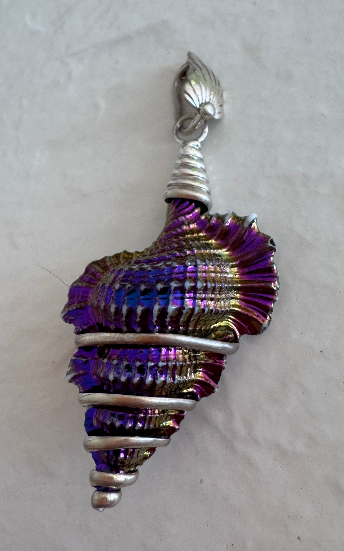 Sterling Silver Wire Wrapped Rainbow Shell Pendant