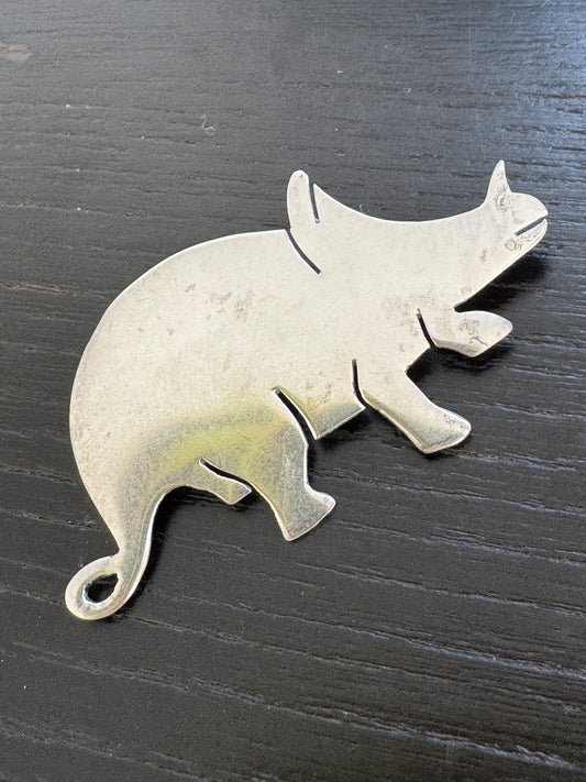 Mexican Sterling Silver Triceratops Brooch Silver Unlimited Figural Dinosaur Pin With a Curly Tail and Zero Regrets