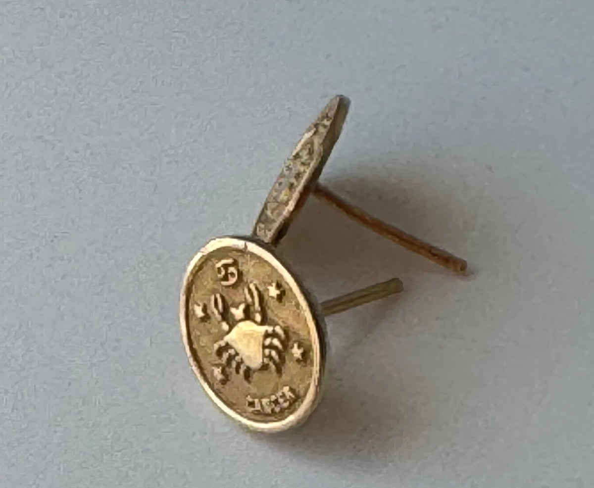 Vintage 14K Gold Cancer Crab Zodiac Earrings Astrology