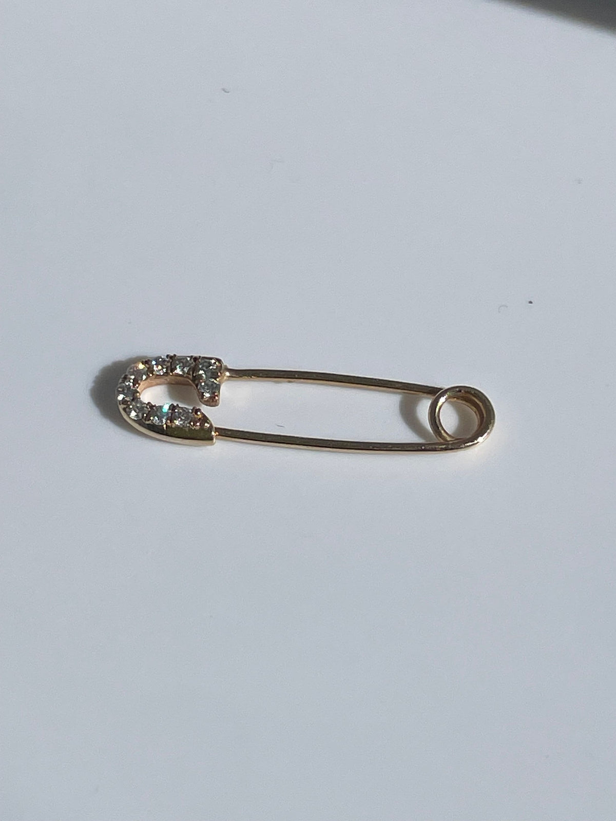 Vintage 14K Gold and Diamond Safety Pin Earring Designer