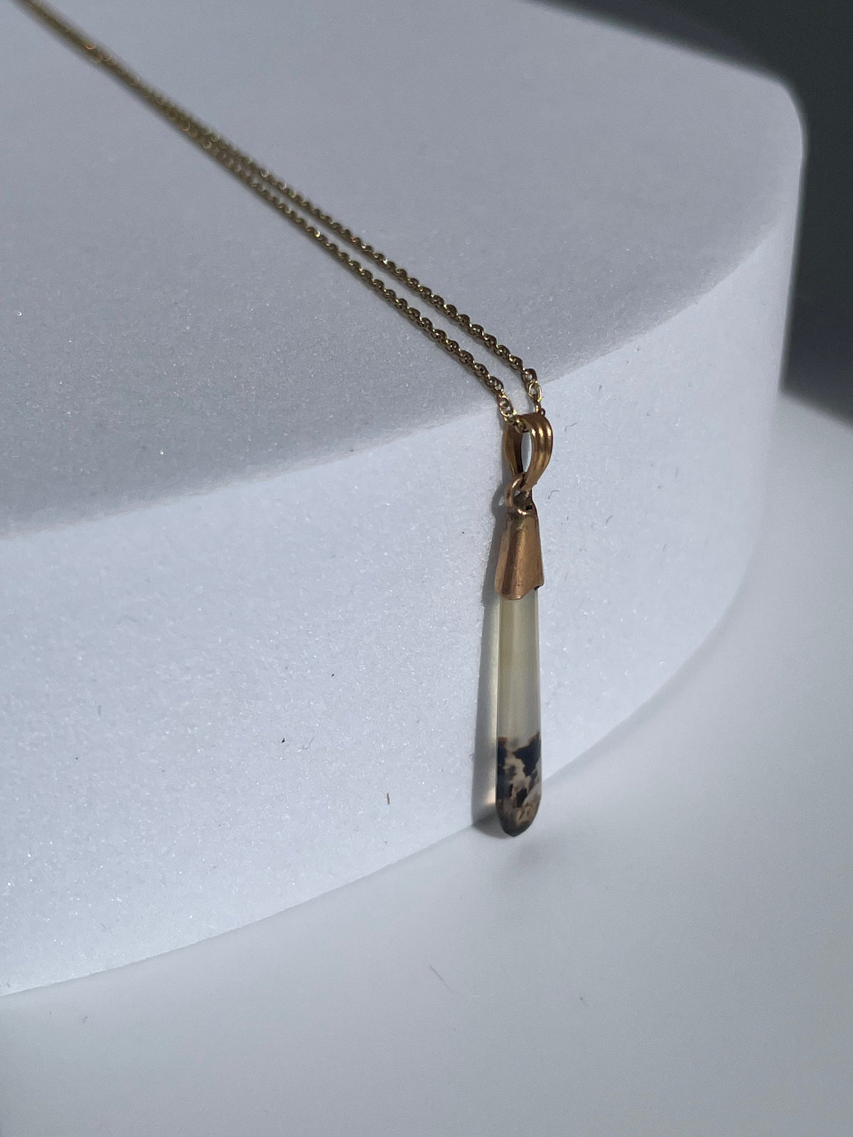 Antique Victorian Moss Agate and 14K Gold Pendant and Necklace
