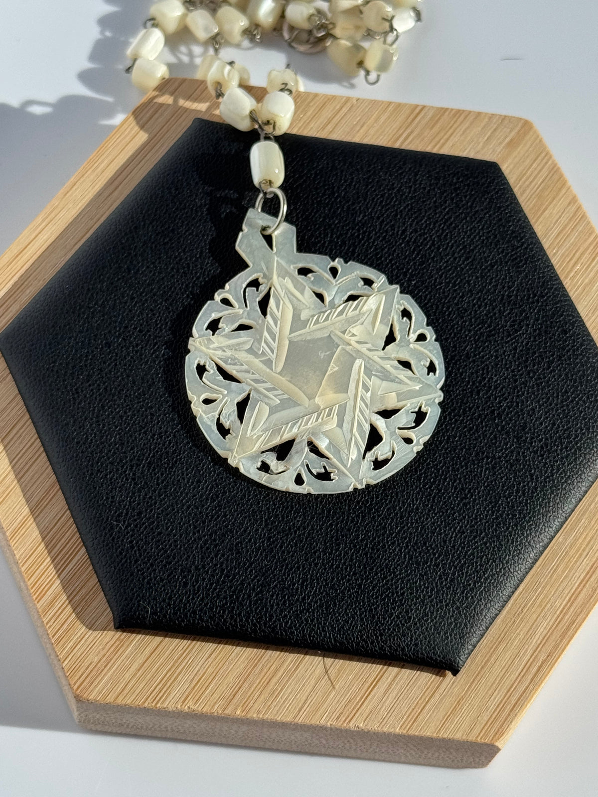 Mid-Century Hand Carved Mother of Pearl Star of David
