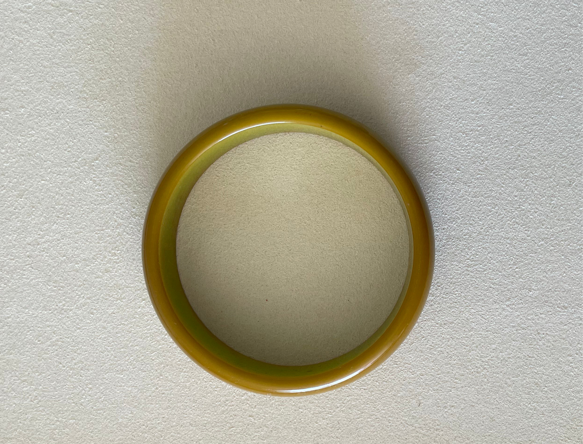 Vintage Bakelite Bangle Bracelet Olive Green Chunky Wide Band Art Deco Style