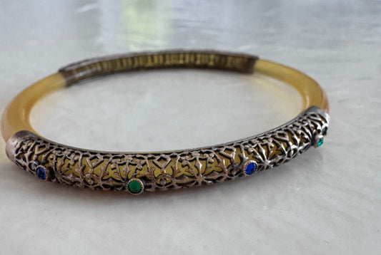Vintage Apple Juice Bakelite Bangle Sterling Silver Filigree Bracelet