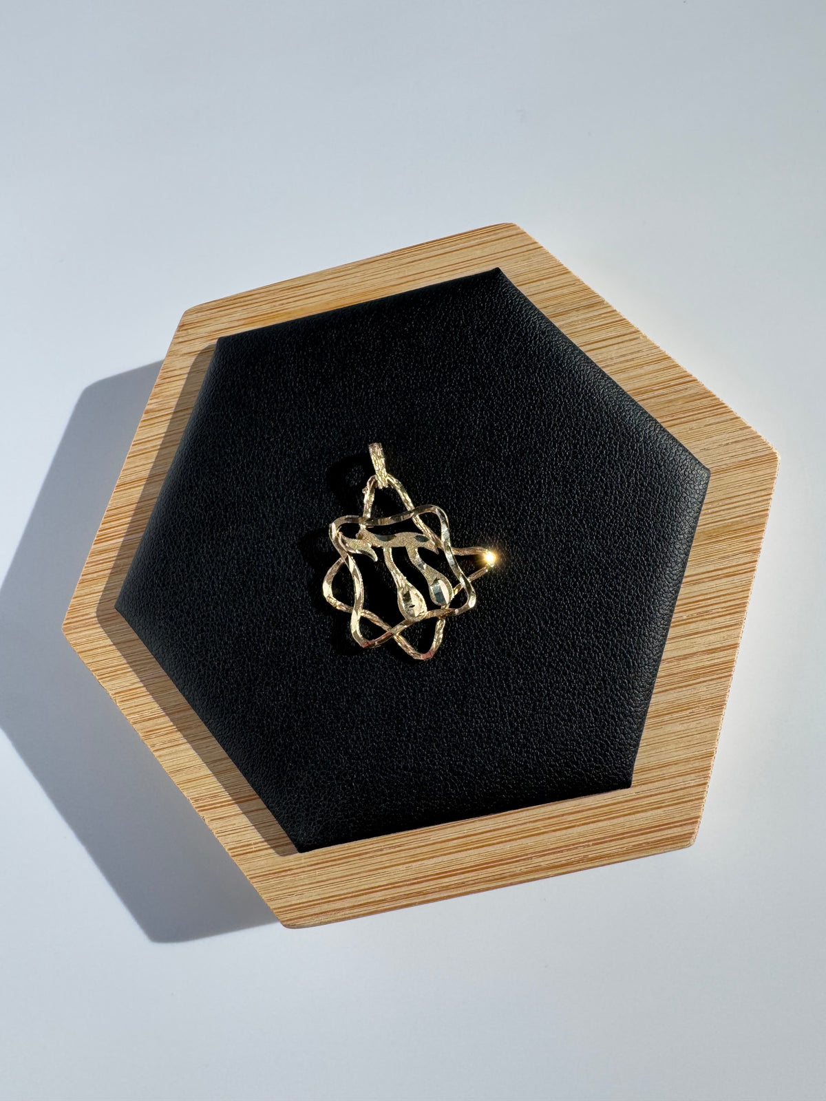 Vintage 1980s 14K Gold Abstract Star of David and Chai Pendant