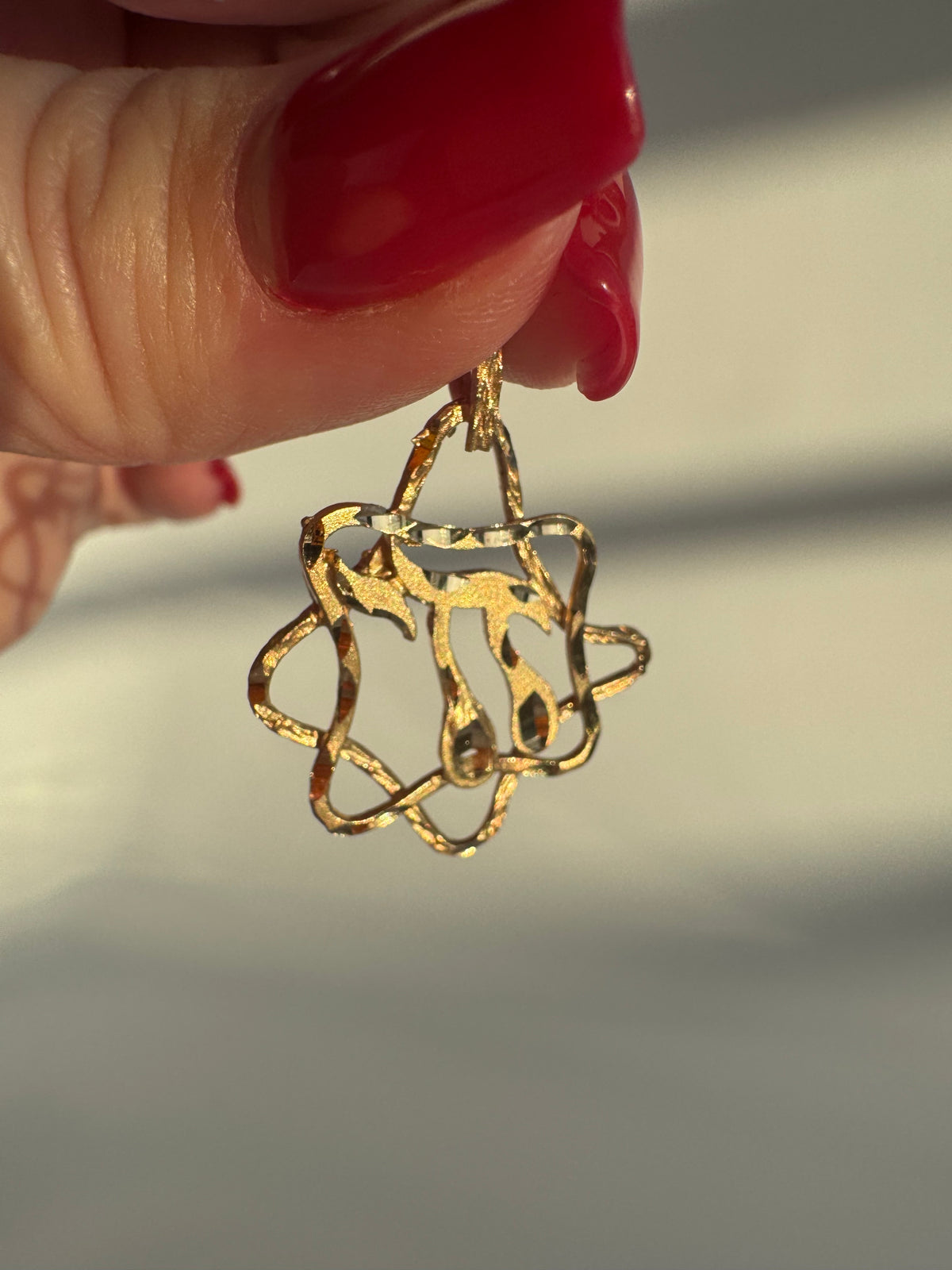 Vintage 1980s 14K Gold Abstract Star of David and Chai Pendant