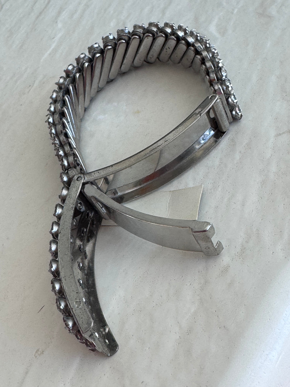 Glamorous Mid-Century Korean War Rhinestone Photo Locket Sweetheart Bracelet