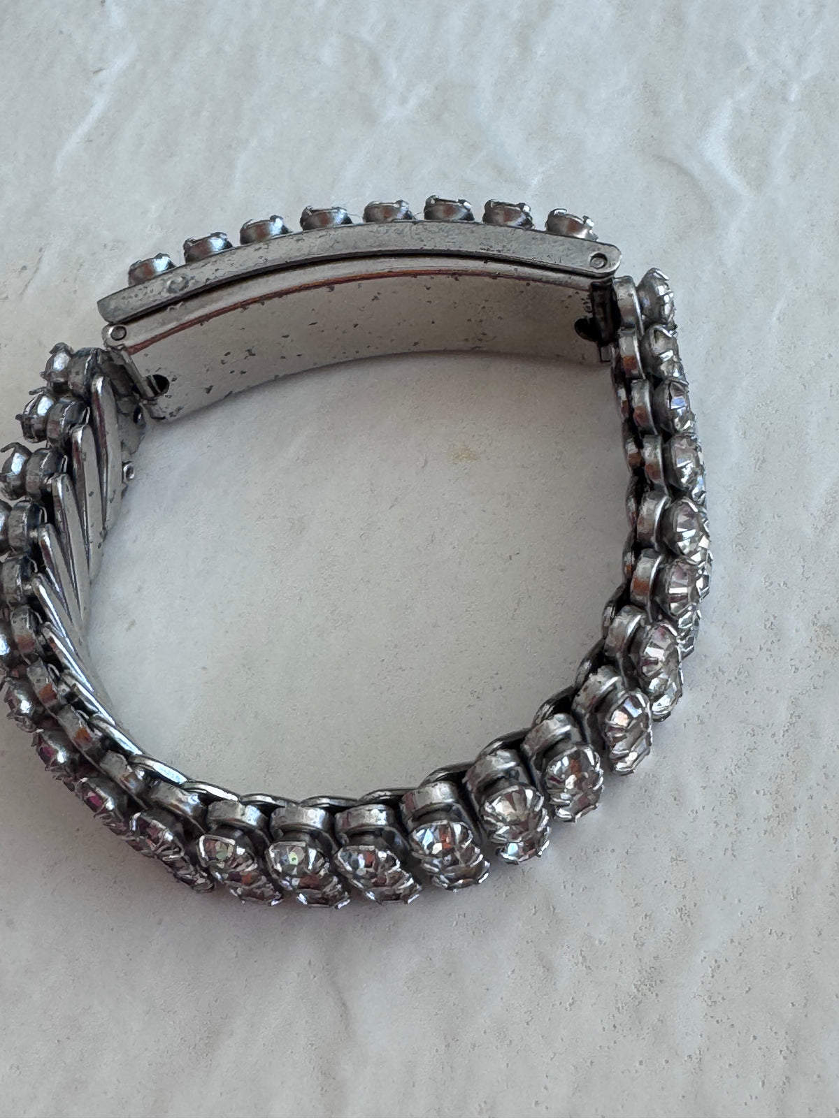 Glamorous Mid-Century Korean War Rhinestone Photo Locket Sweetheart Bracelet
