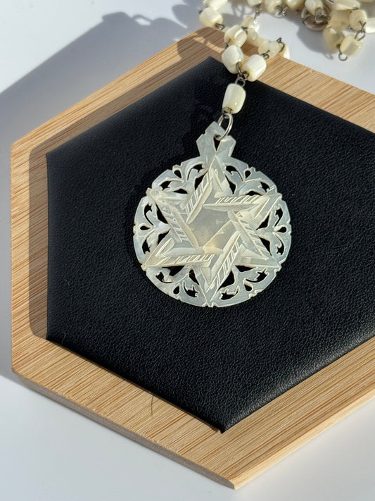 Mid-Century Hand Carved Mother of Pearl Star of David