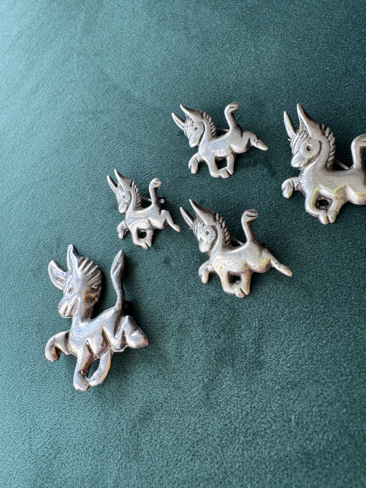 Vintage 1940s Donkey Burro Pin Mexican Sterling Silver Set