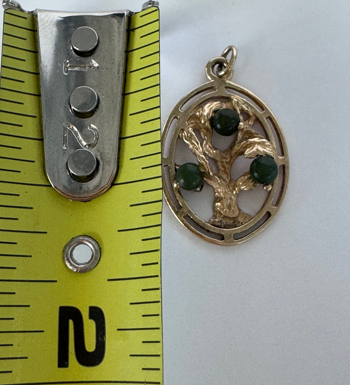 Tree of Life Charm - Mid-Century 14K Gold Jade Spiritual Pendant