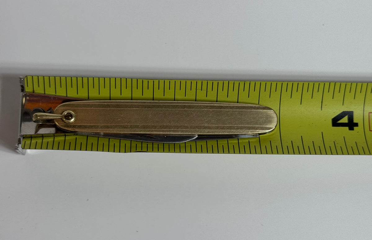 Working Vintage Pocket Knife Pendant - 10K Gold Steel Blade Functional Jewelry