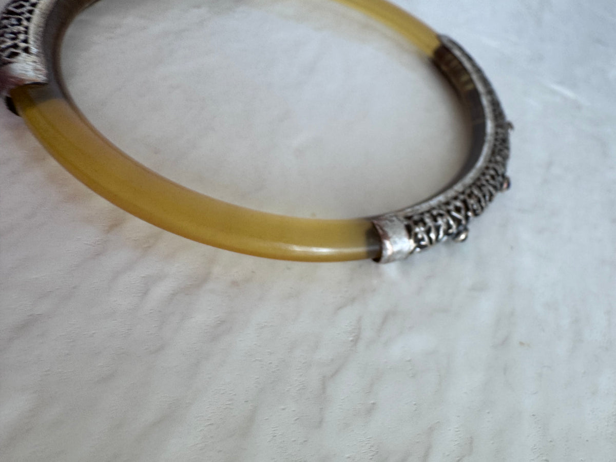 Vintage Apple Juice Bakelite Bangle Sterling Silver Filigree Bracelet