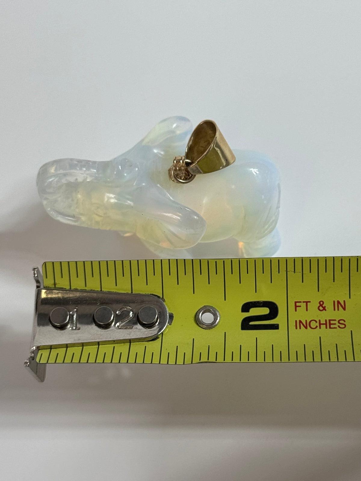 Large Hand Carved Opal Elephant Pendant 14K Gold Good Luck Charm