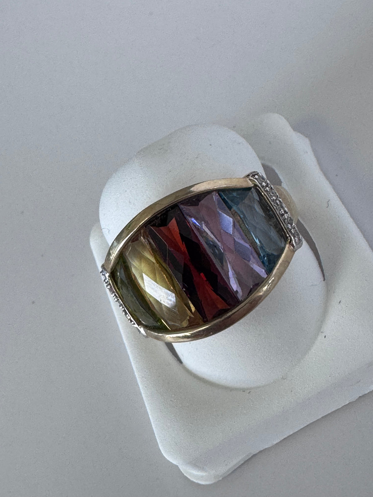 10K Gold Rainbow Multicolor Gemstone Shield Ring