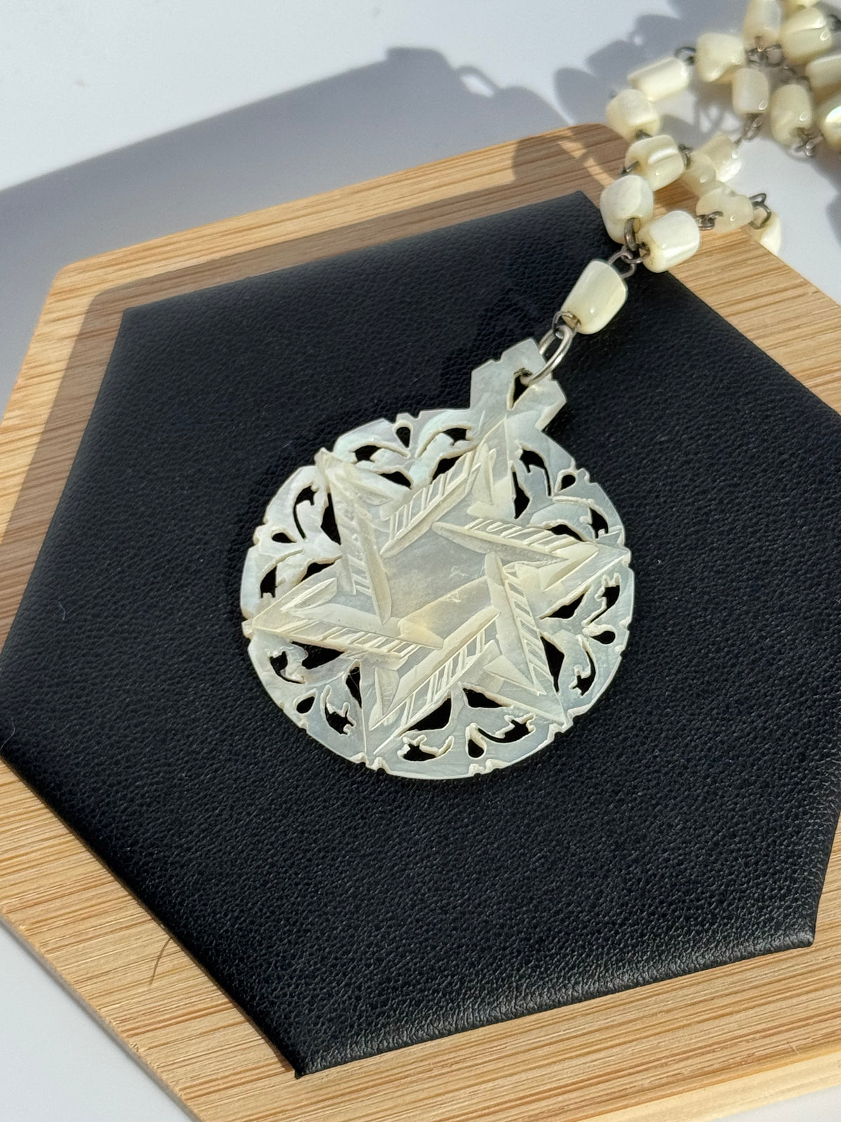 Mid-Century Hand Carved Mother of Pearl Star of David