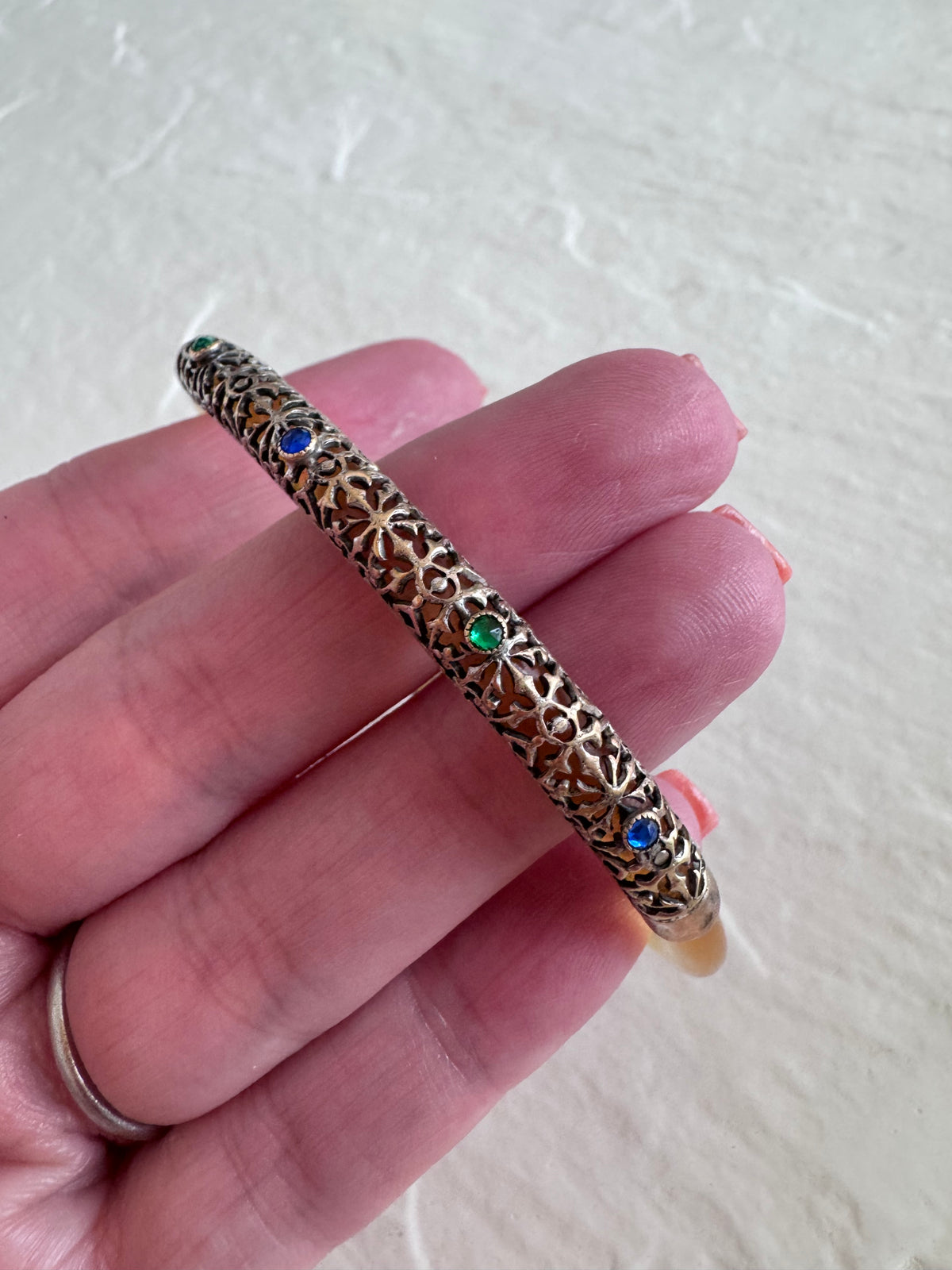 Vintage Apple Juice Bakelite Bangle Sterling Silver Filigree Bracelet