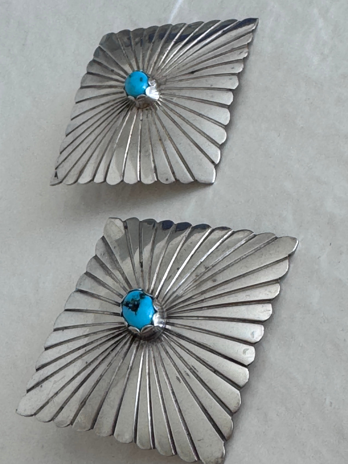 Large Square Southwestern Style Sterling Turquoise Stud Earrings
