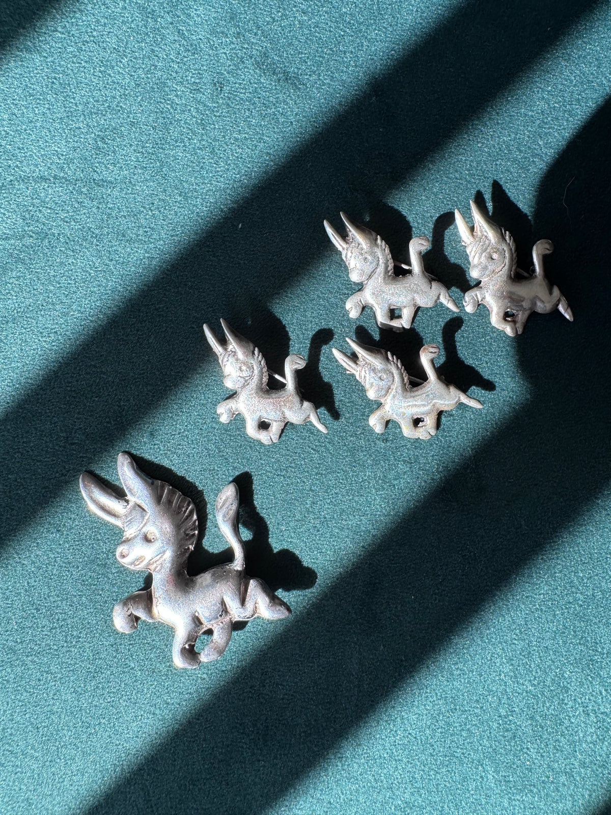 Vintage 1940s Donkey Burro Pin Mexican Sterling Silver Set