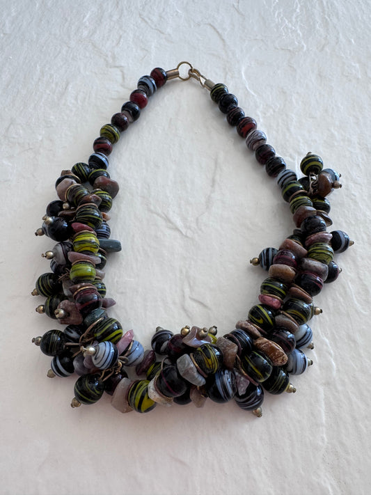 Vintage Multi-Strand Glass Bead Statement Necklace