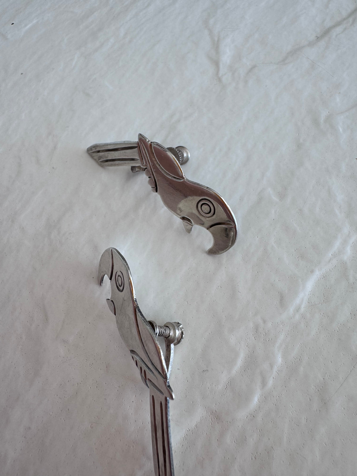 Early Mexican Sterling Silver Parrot Screw Back Earrings