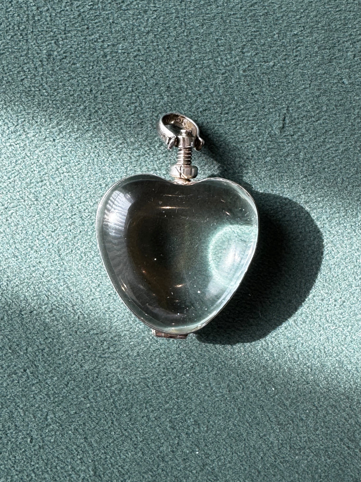Vintage Tweeds Mexico 925 Sterling Silver Heart Locket Pendant Clear Glass