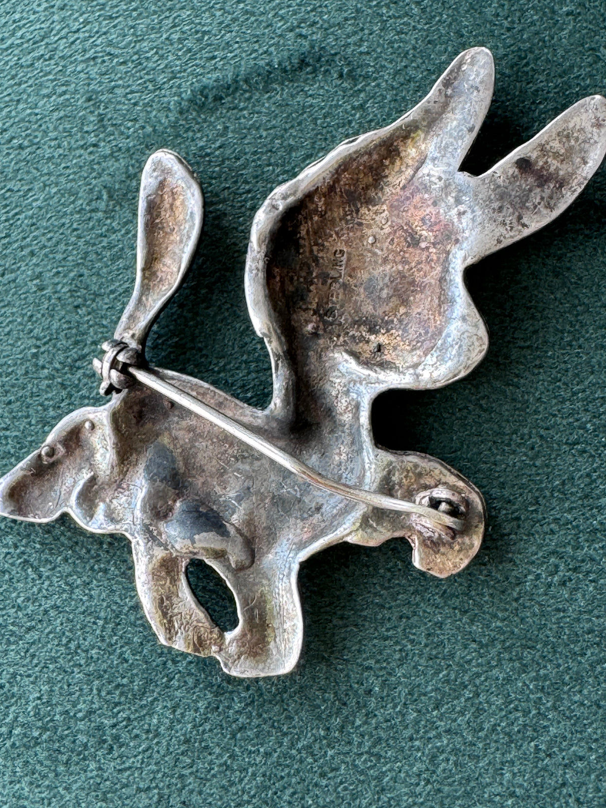 Vintage 1940s Donkey Burro Pin Mexican Sterling Silver Set