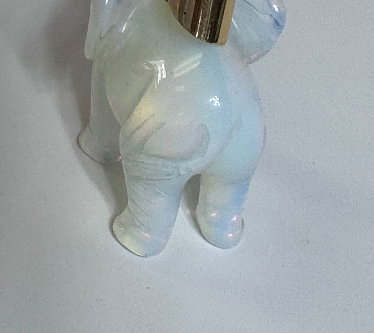 
Large hand carved opal elephant pendant with 14K gold bail, trunk up position, estate jewelry good luck charm