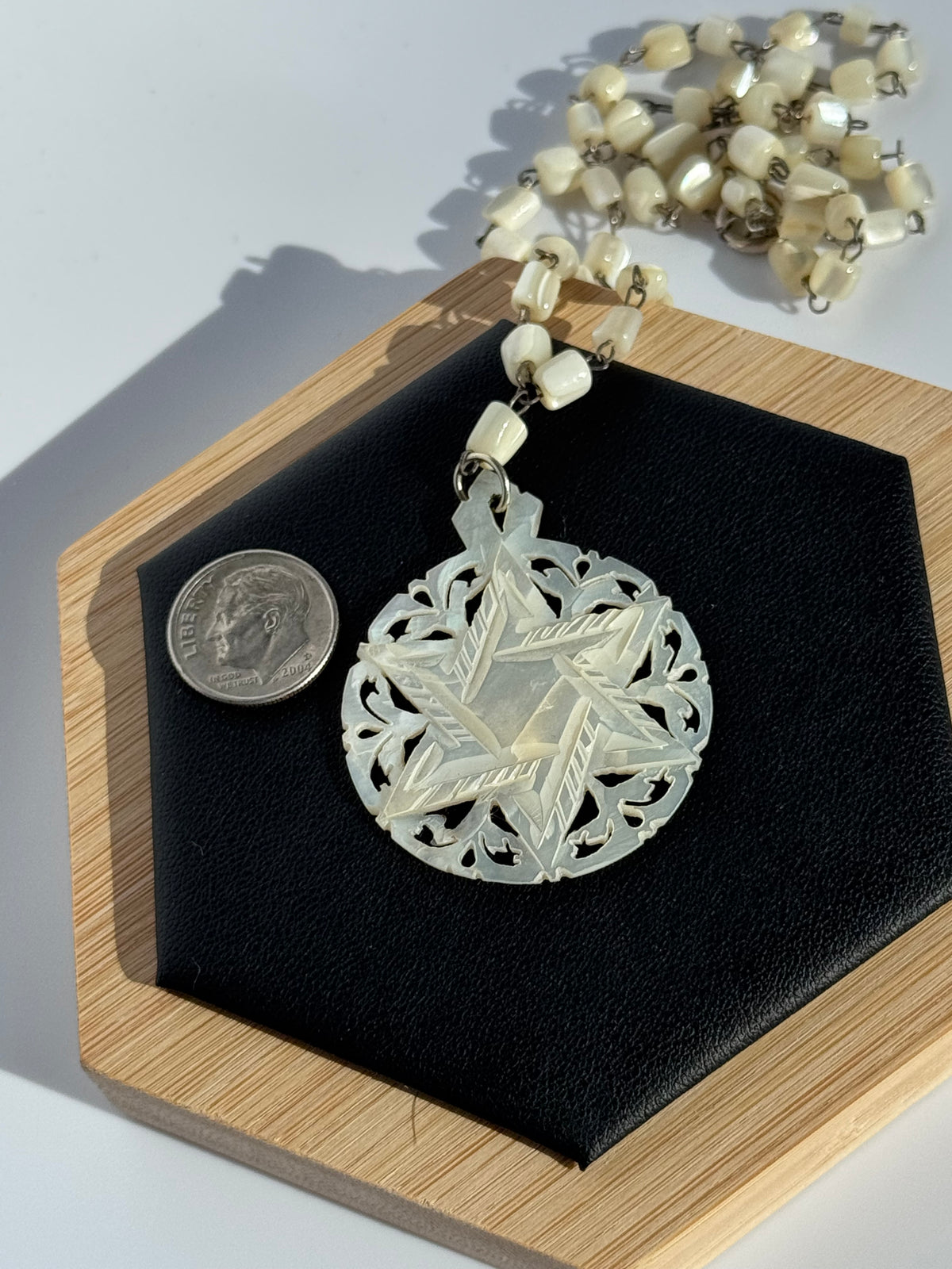 Mid-Century Hand Carved Mother of Pearl Star of David