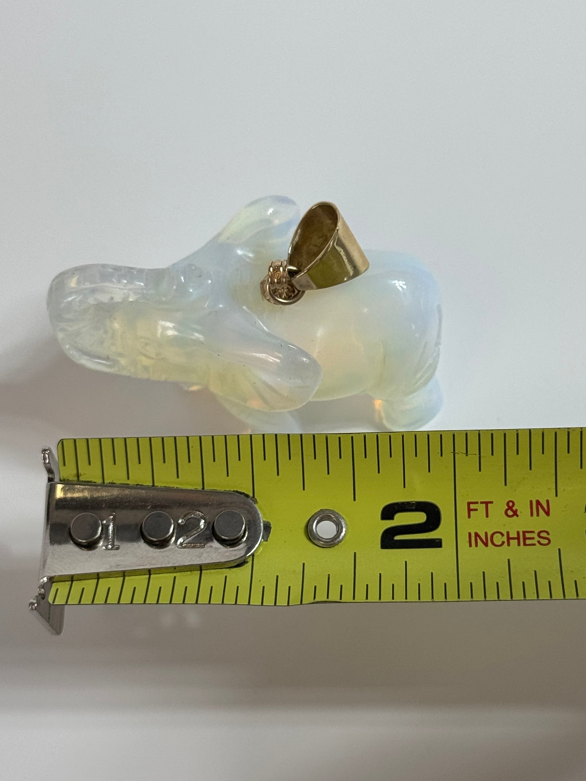 Large Hand Carved Opal Elephant Pendant 14K Gold Good Luck Charm