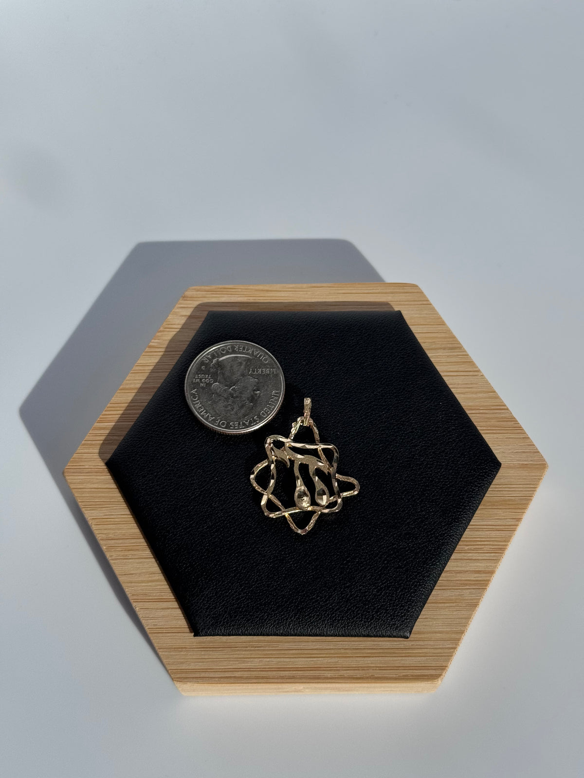 Vintage 1980s 14K Gold Abstract Star of David and Chai Pendant