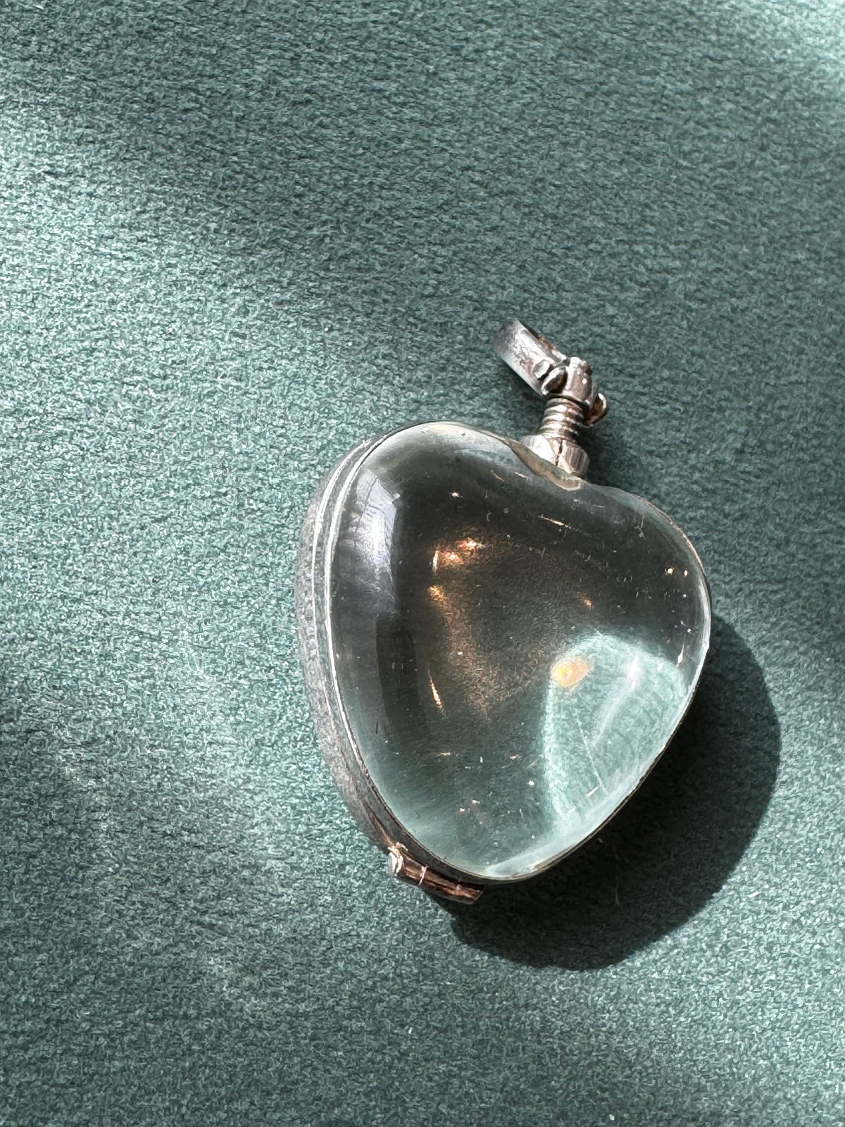 Vintage Tweeds Mexico 925 Sterling Silver Heart Locket Pendant Clear Glass