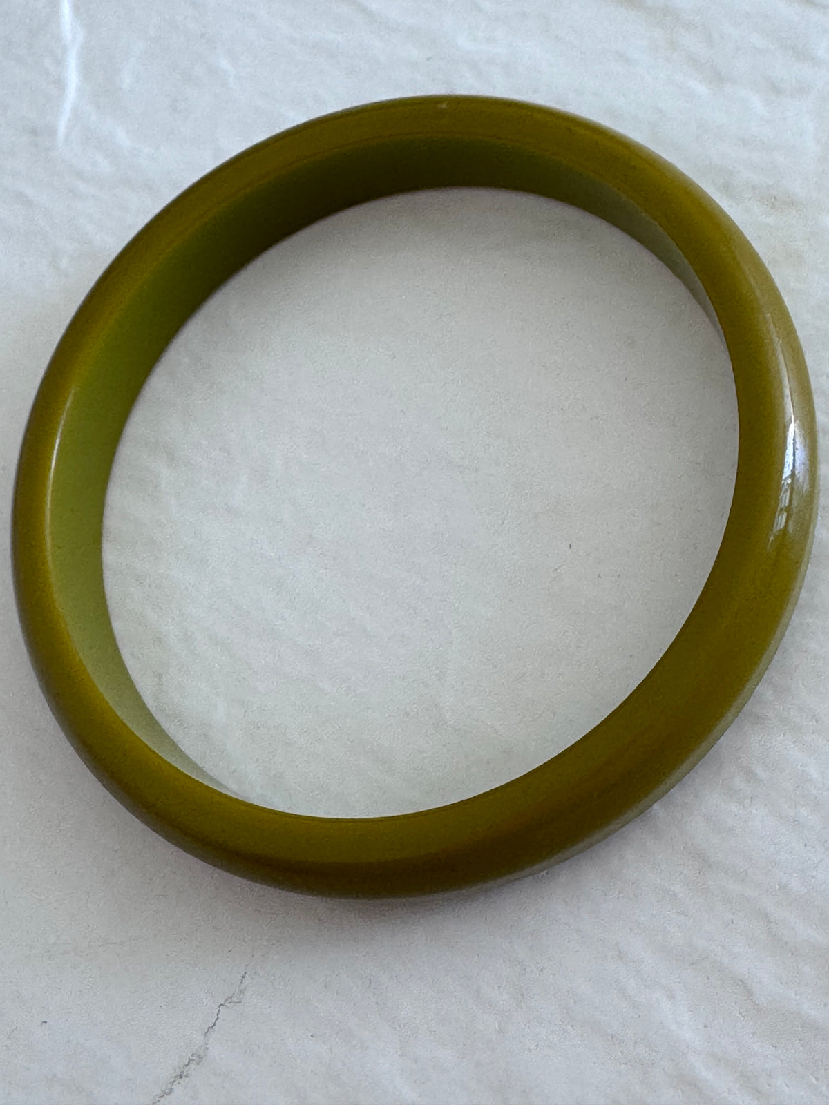 Vintage Bakelite Bangle Bracelet Olive Green Chunky Wide Band Art Deco Style