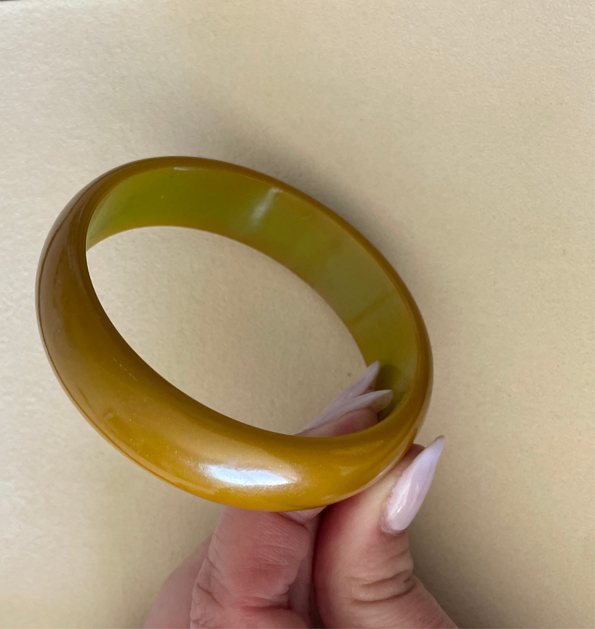 Vintage Bakelite Bangle Bracelet Olive Green Chunky Wide Band Art Deco Style